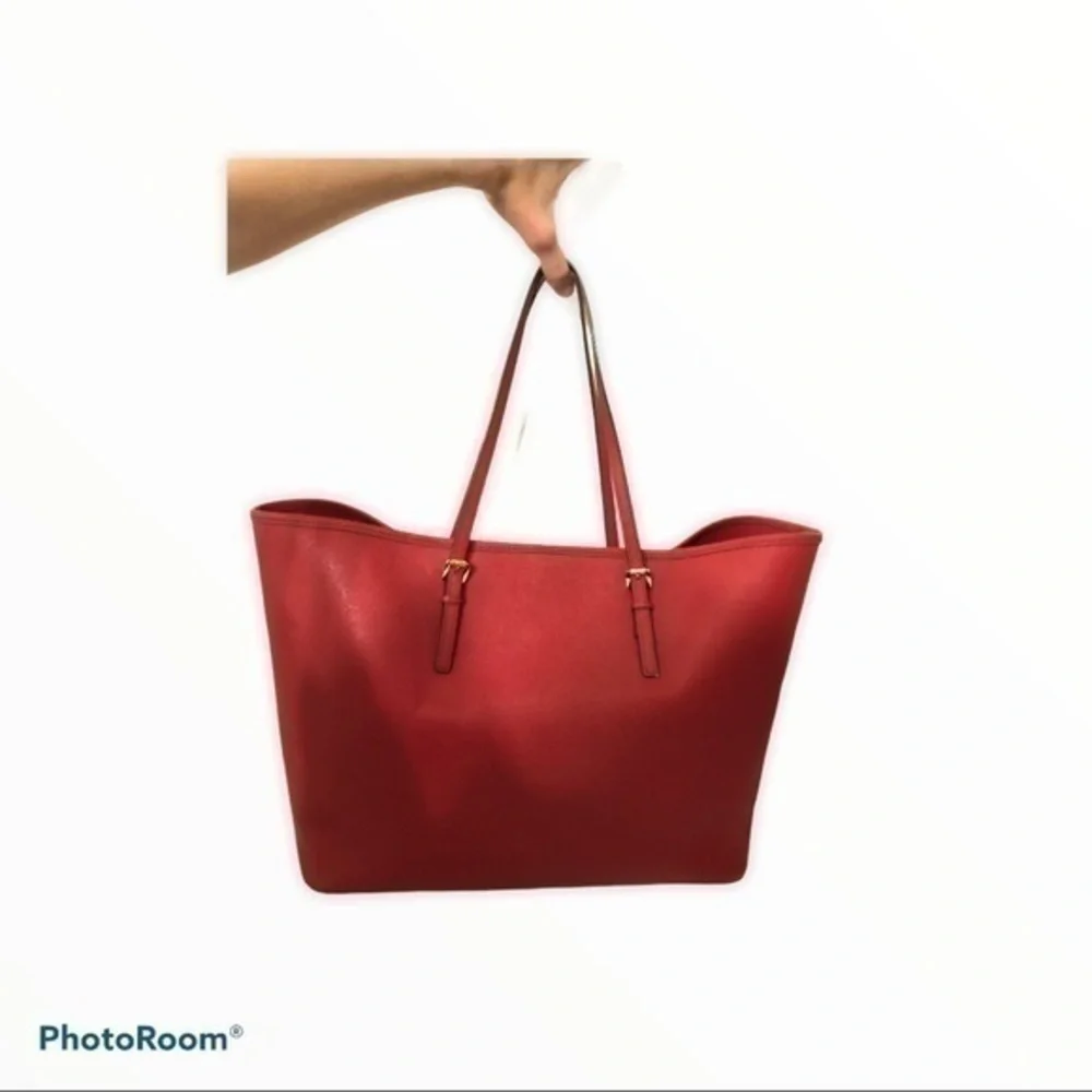 Michael kors red saffiano leather tote bag